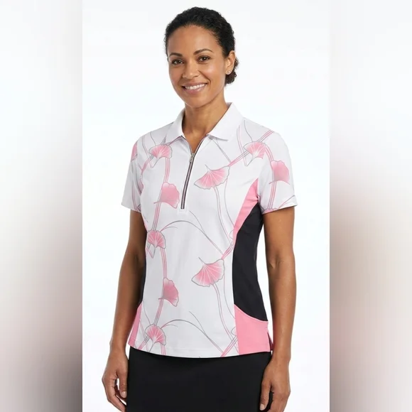NWOT Monterey Club Polo Golf Pink and Black Floral Top Size XL - Picture 1 of 11